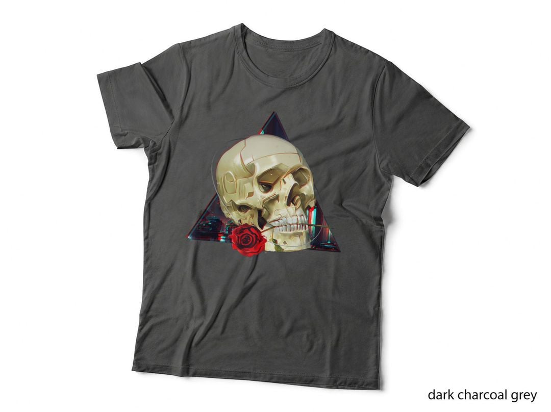 Vaporwave Aesthetic Style Techwear - Retro Skull Glitch Rose T-Shirt