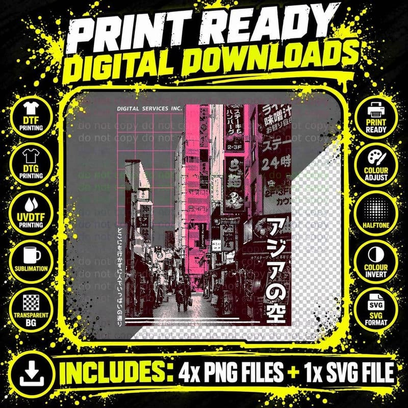 Vaporwave Aesthetic. Japan Style 80s 90s Tokyo Osaka Png SVG Digital Bundle