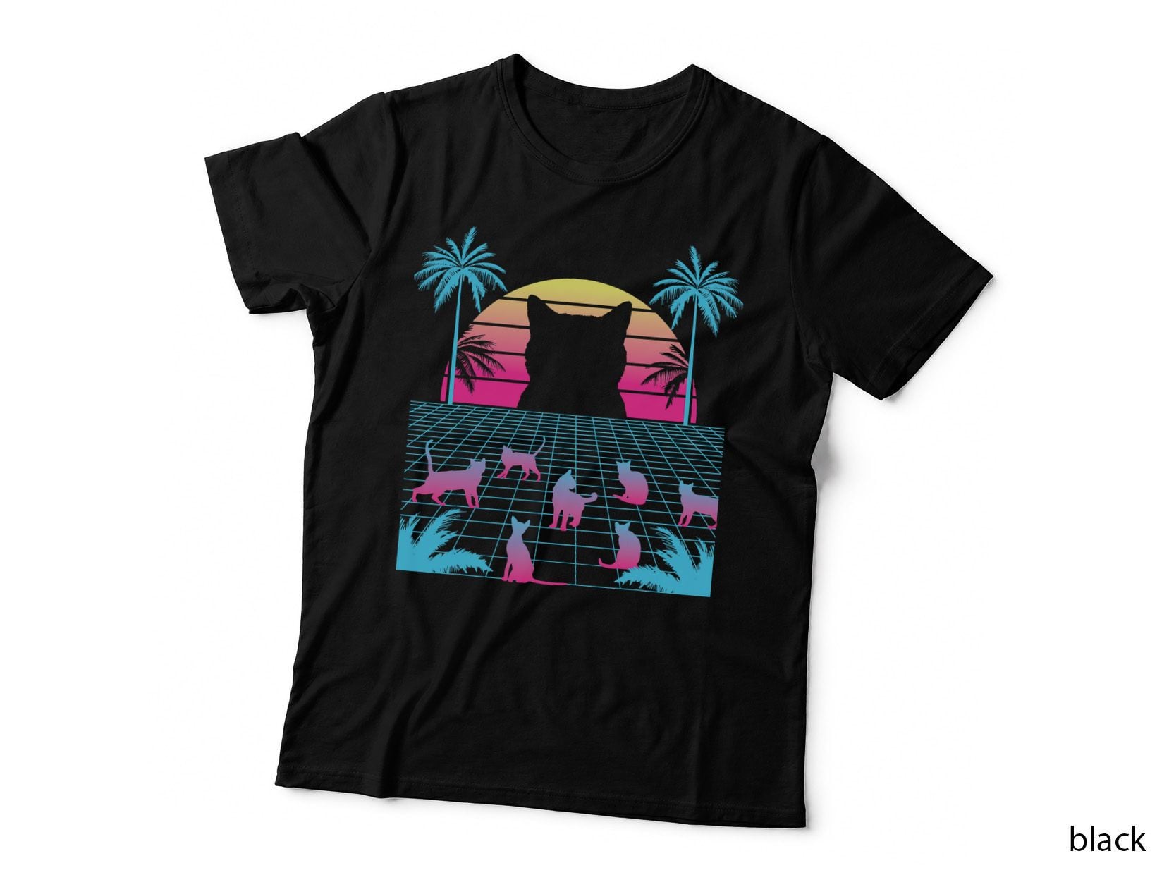 Vaporwave Cats - Retro Vintage Sunset - 80s 90s Japanese T-Shirt
