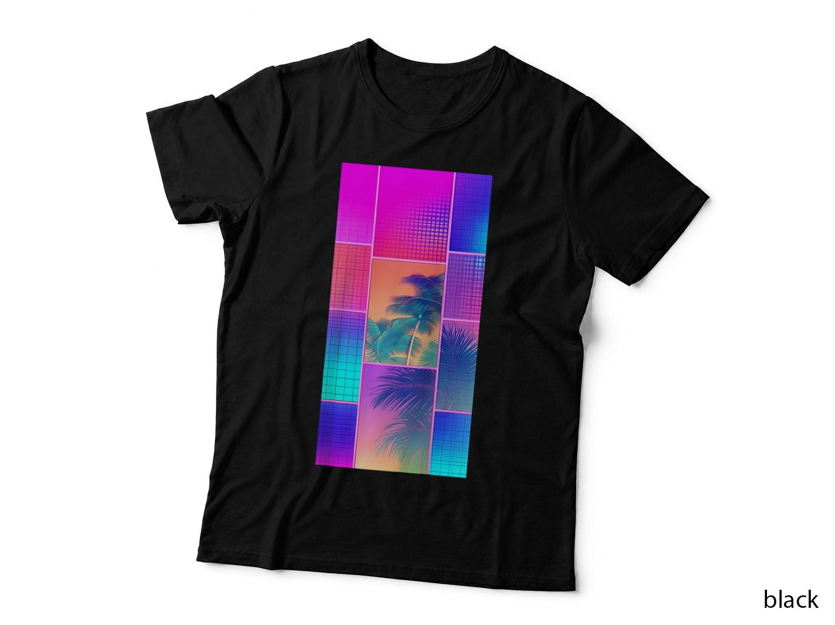 Vaporwave Rainbow Colors Palm Abstract Art Retro 80s Pattern T-Shirt