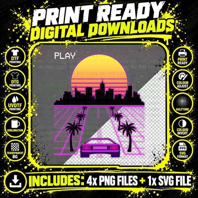 Vaporwave Sunset Synthwave Cyberpunk Outrun 80s Men Png SVG Digital Bundle