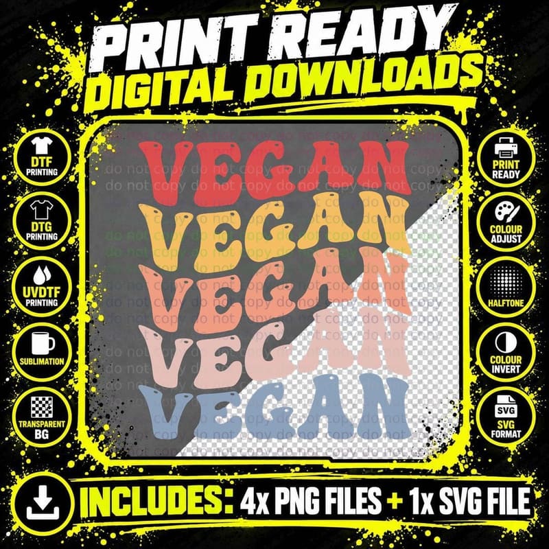 Vegan Veganism Groovy T-Shirt Png SVG Digital Bundle