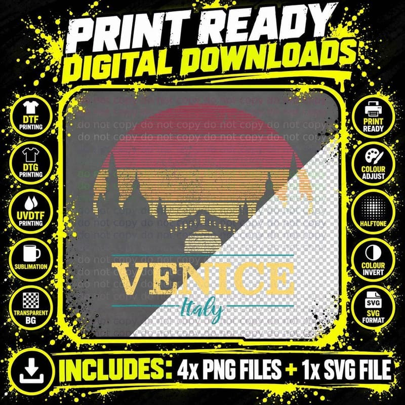 Venice Italy - Vintage Retro Italian Travel Souvenir Png SVG Digital Bundle