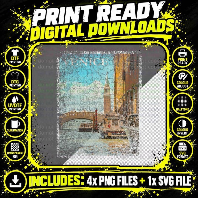 Venice Italy Vacation Vintage Retro Travel Holiday Gift Png SVG Digital Bundle