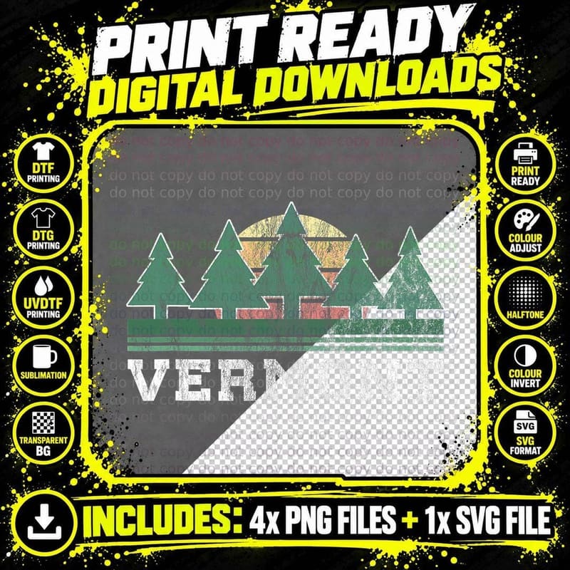 Vermont T-Shirt Retro Vintage Shirt Gift Men Women Kids Png SVG Digital Bundle