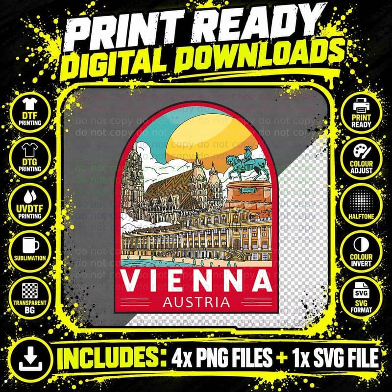 Vienna Austria Travel Retro Emblem Vintage T-Shirt Png SVG Digital Bundle