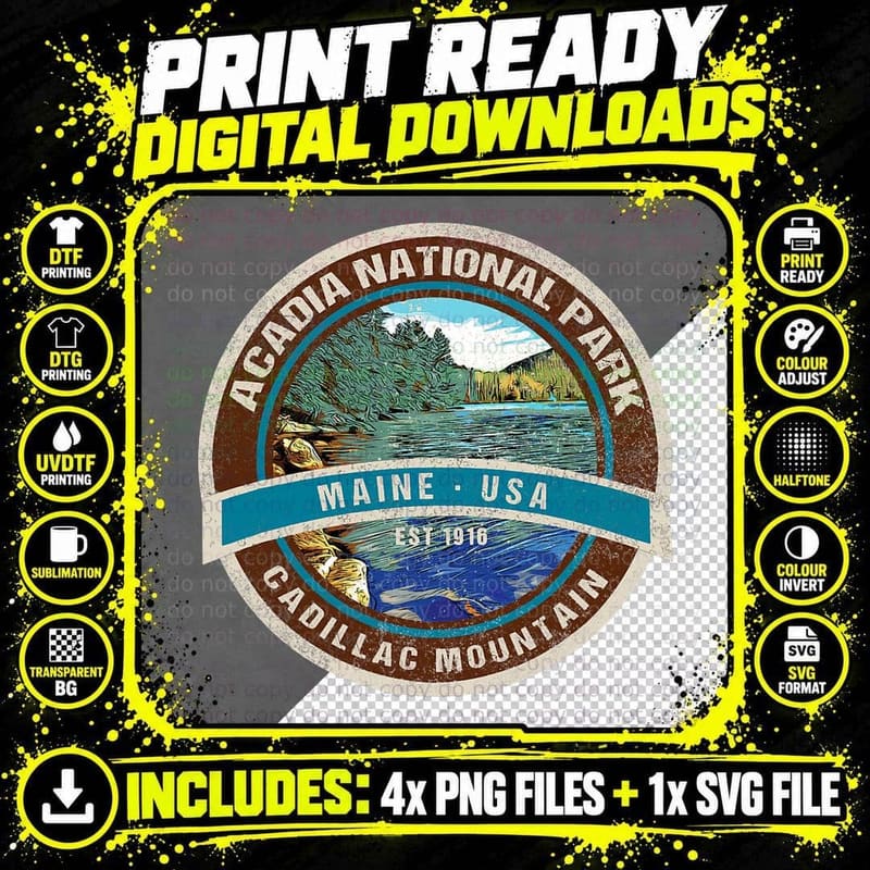 Vintage Acadia National Park Maine Travel Souvenir Png SVG Digital Bundle