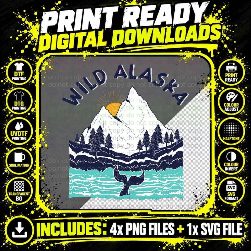 Vintage Alaska Wild Landscape Humpback Whale T-Shirt Png SVG Digital Bundle