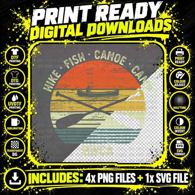 Vintage Canoeing BWCA Outdoor Hike Fish Canoe Camp Png SVG Digital Bundle