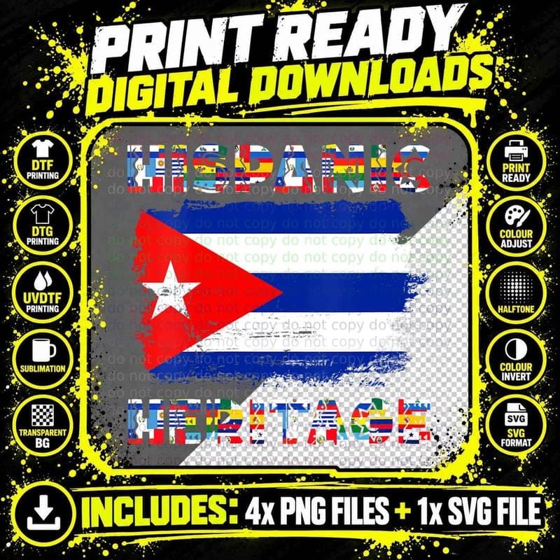 Vintage Cuba Cuban Flag Hispanic Heritage Month Png SVG Digital Bundle
