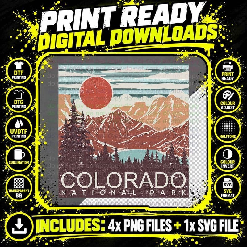 Vintage Distressed Colorado National Parks Nature View Png SVG Digital Bundle