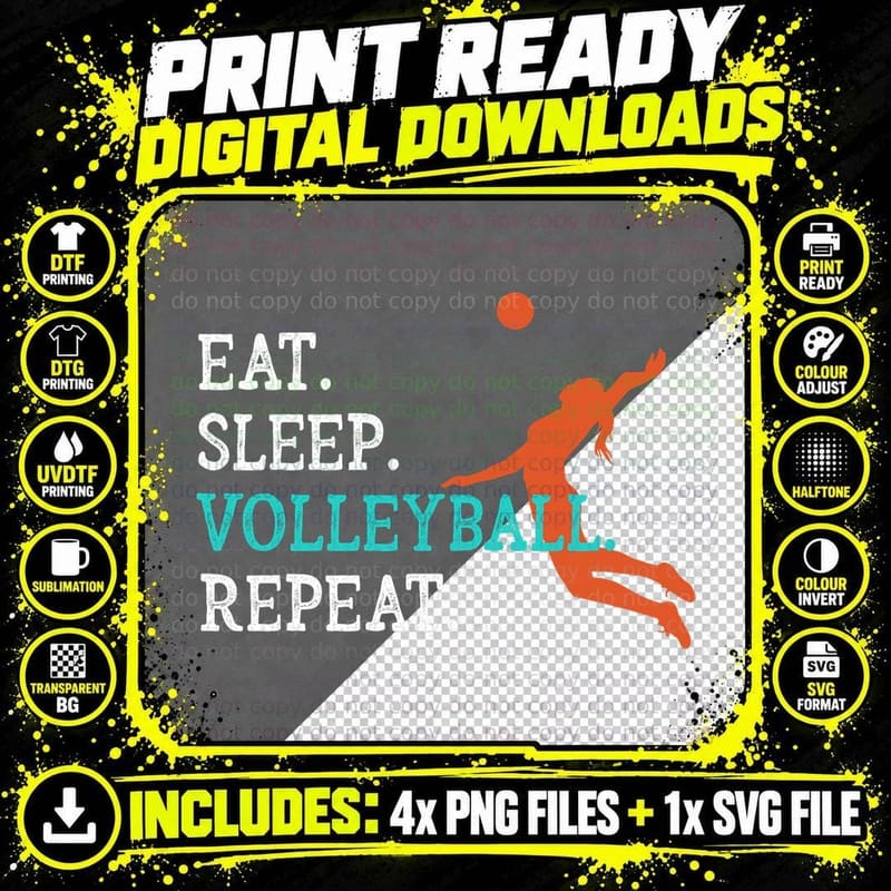 Vintage Eat Sleep Volleyball Repeat Gifts Player Girls Png SVG Digital Bundle