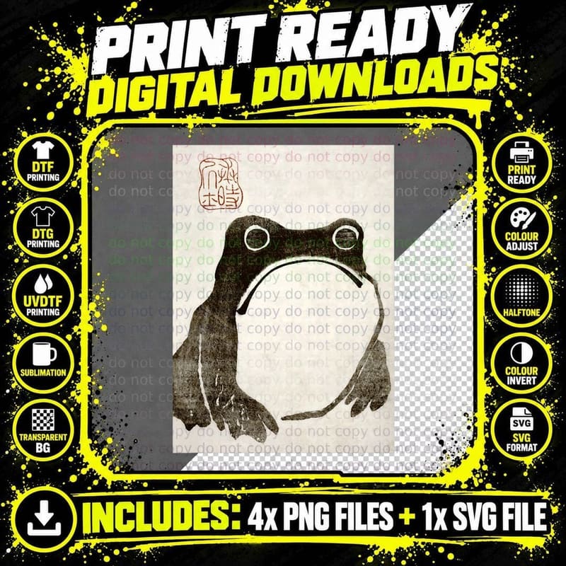 Vintage Grumpy Frog Japanese Style Traditional Japan Png SVG Digital Bundle