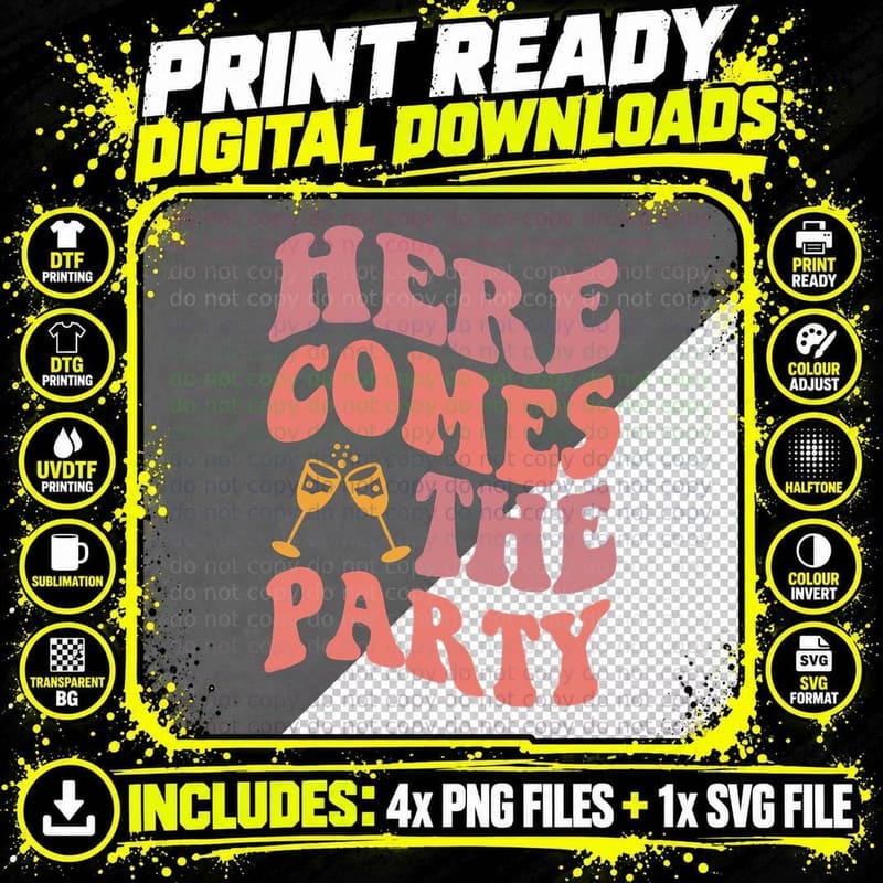 Vintage Here Comes the Bride Bachelorette Party Png SVG Digital Bundle