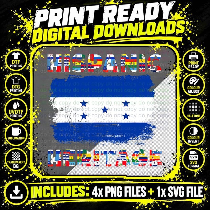 Vintage Honduras Honduran Flag Hispanic Heritage Month Png SVG Digital Bundle