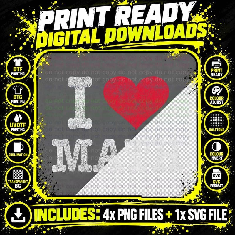 Vintage I Love Math Trendy Gift T-Shirt Png SVG Digital Bundle