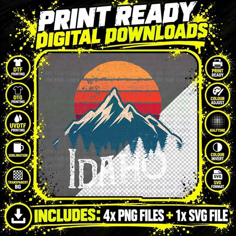 Vintage Idaho ID Mountains Outdoor Wildness Retro T-Shirt Png SVG Digital Bundle
