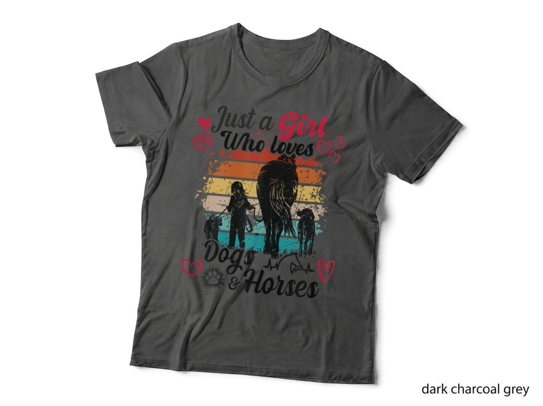 Vintage Just a Girl Who Loves Dogs & Horses Horseback Riding T-Shirt