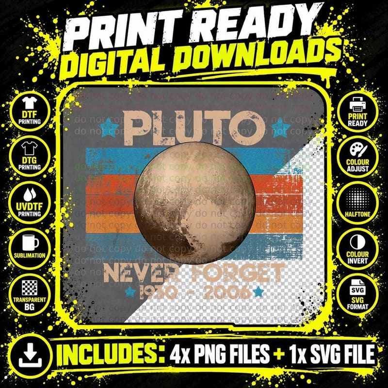 Vintage Never Forget Pluto Nerdy Astronomy Space Science Png SVG Digital Bundle