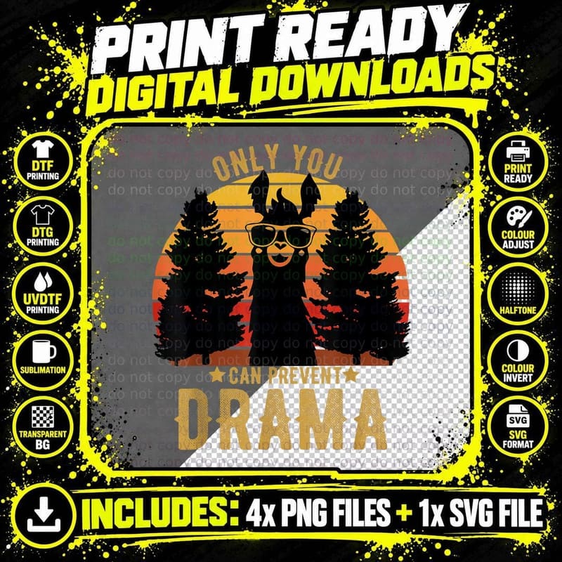 Vintage Only You Can Prevent Drama Llama Gift T-Shirt Png SVG Digital Bundle