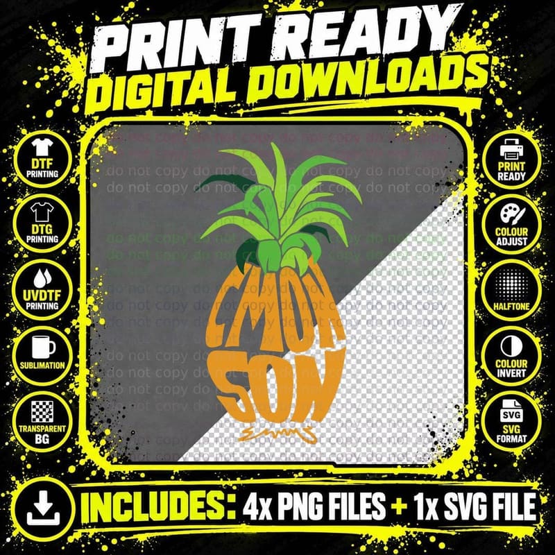 Vintage PSYCH Pineapple of Gus C'mon Son! Crazy Lover Png SVG Digital Bundle