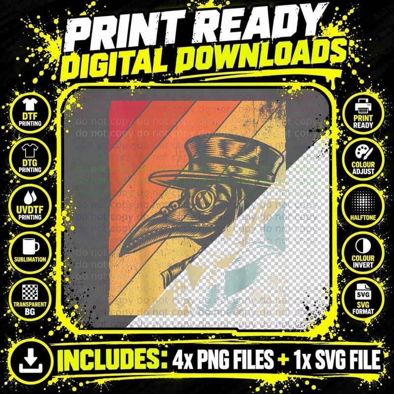 Vintage Plague Doctor Retro Doctor Disguise Plague Png SVG Digital Bundle