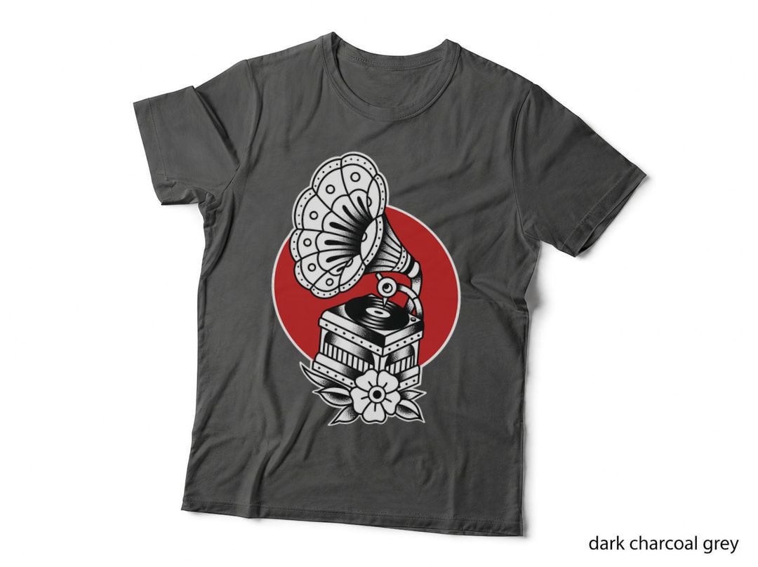 Vintage Record Player Traditional Tattoo Art, Music Lover T-Shirt