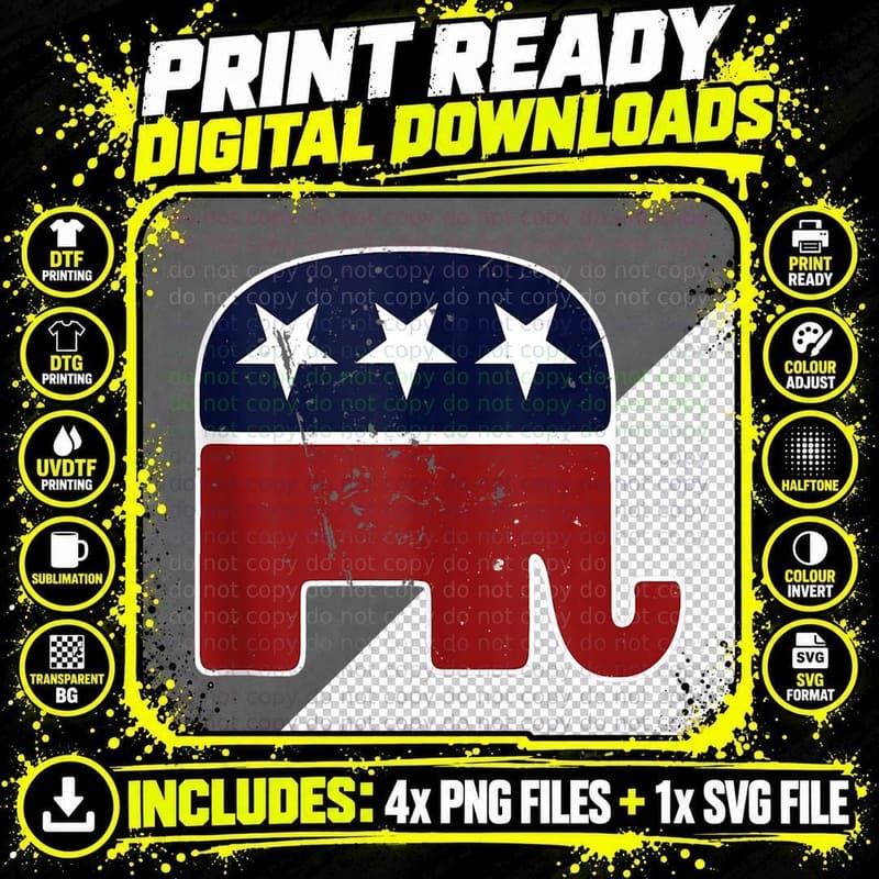 Vintage Republican Elephant T-Shirt Png SVG Digital Bundle