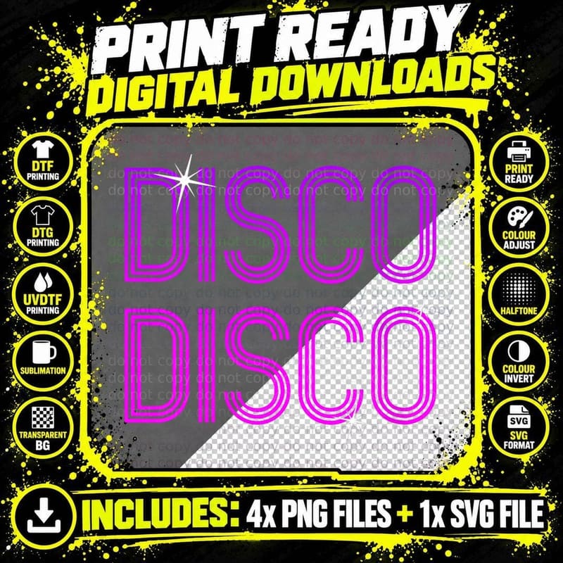 Vintage Retro Disco 70s 80s Family Party Dance Theme Png SVG Digital Bundle