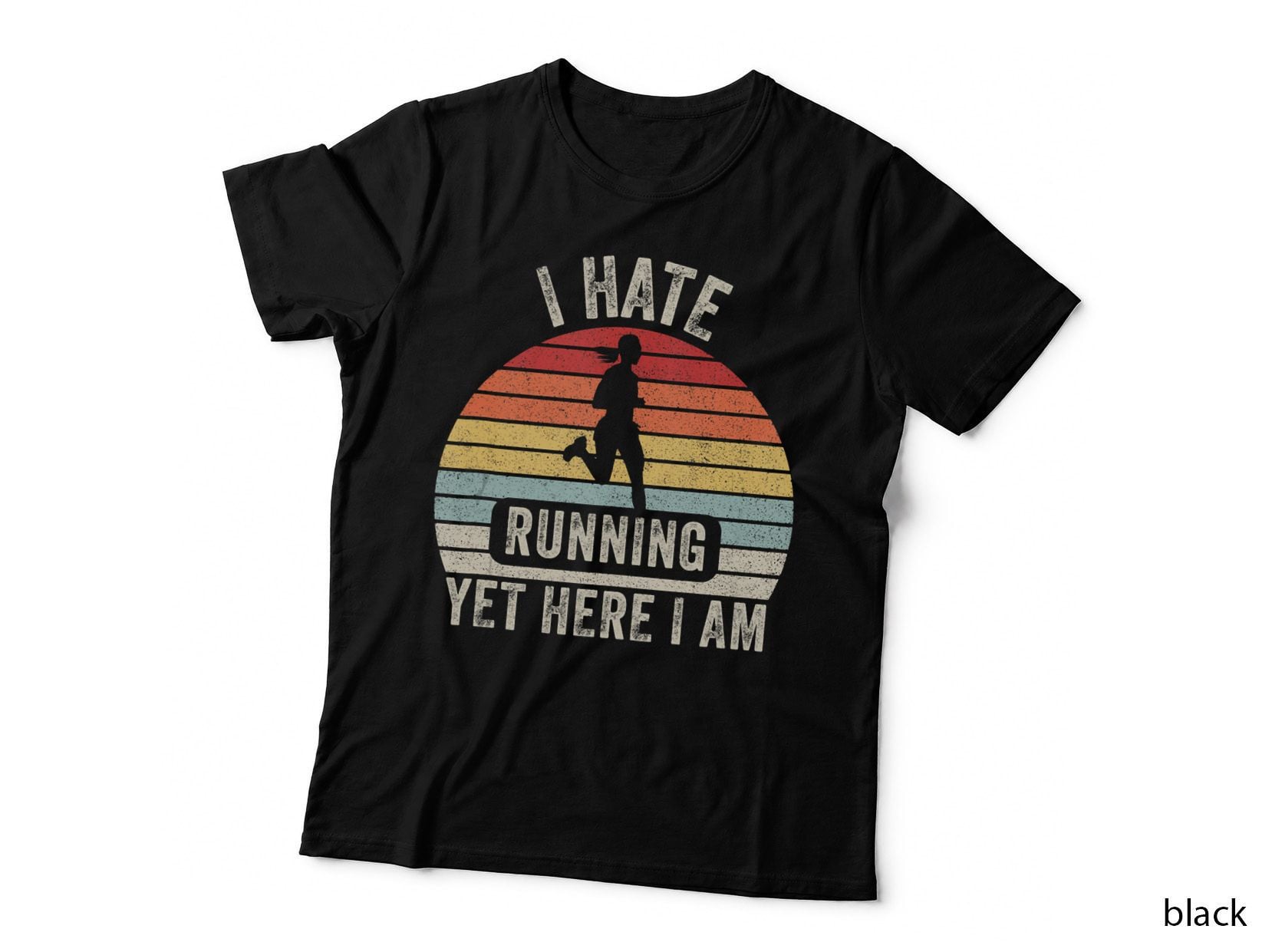 Vintage Retro I Hate Running Yet Here I Am Running Marathon, Athlete T-Shirt