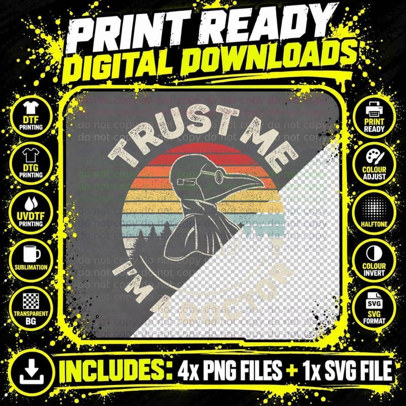 Vintage Retro Trust Me I'm a Doctor Plague T-Shirt Png SVG Digital Bundle