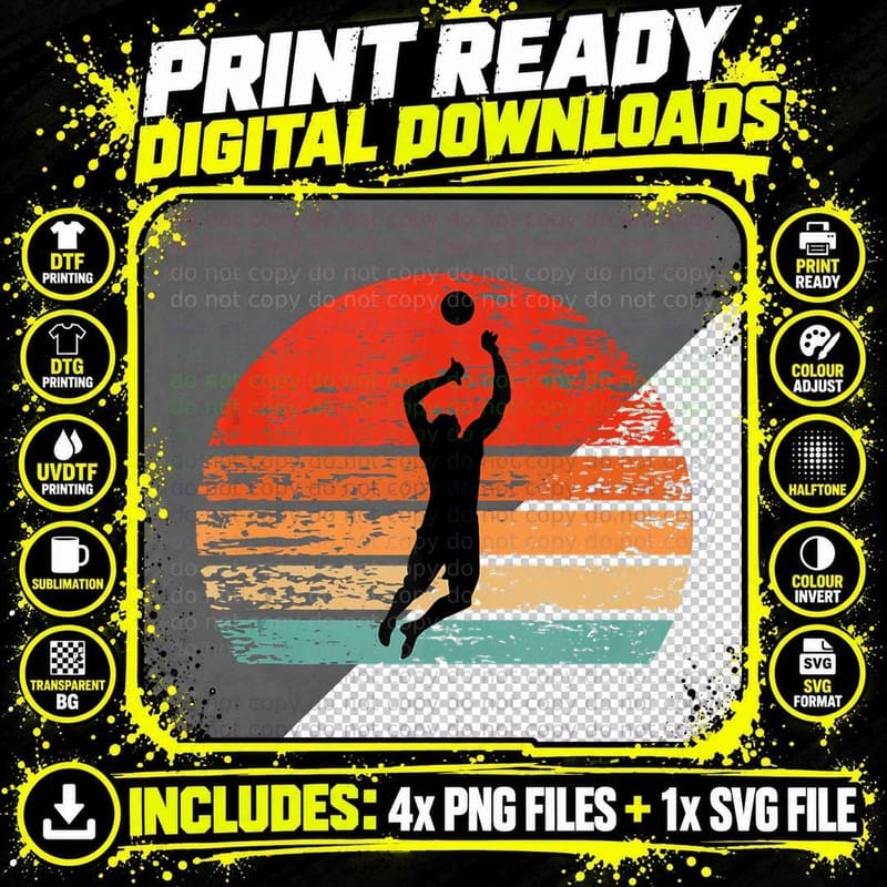 Vintage Retro Volleyball Player Coach Gifts Png SVG Digital Bundle