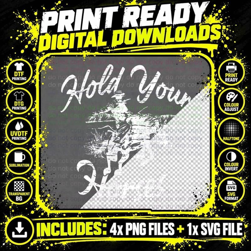 Vintage Rodeo Cowboy Hold Your Horses Retro Western Gift Png SVG Digital Bundle