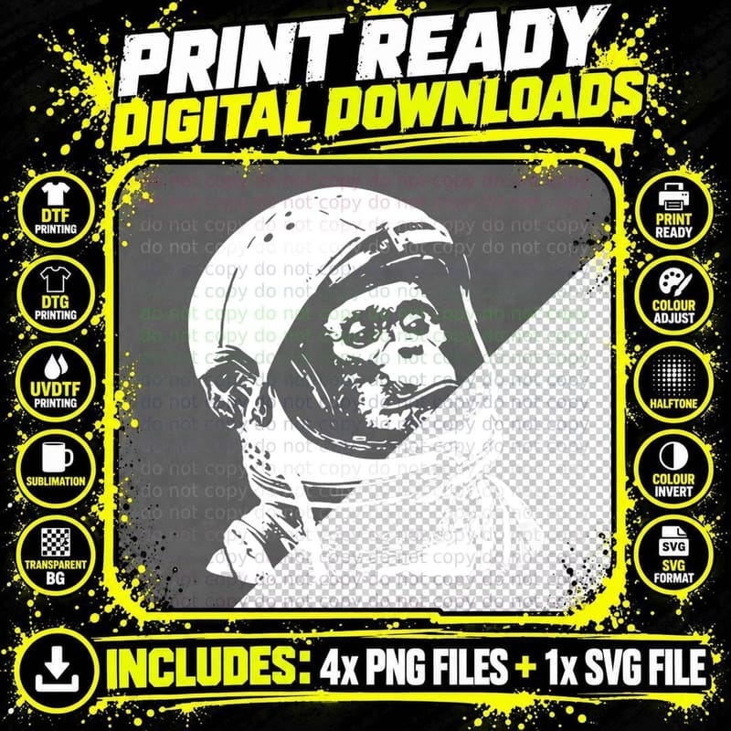 Vintage Space Travel Astronaut Monkey Top T-Shirt Png SVG Digital Bundle