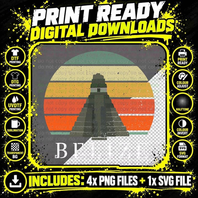 Vintage Sunset Maya Runs Belize Caribbean Travel Png SVG Digital Bundle