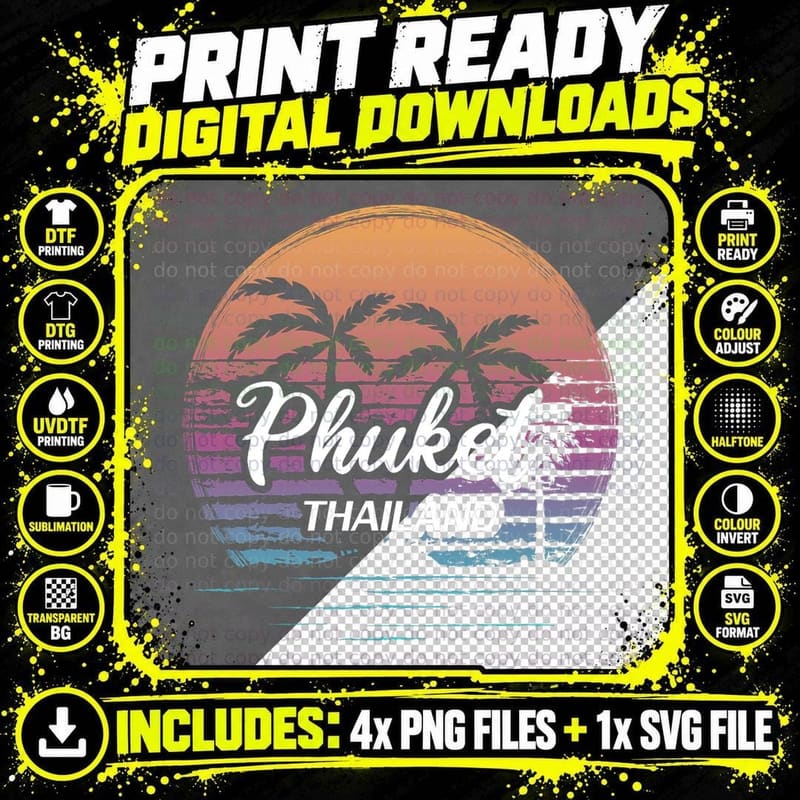 Vintage Thailand Vacation Travel Asia Thai Beach Phuket Png SVG Digital Bundle