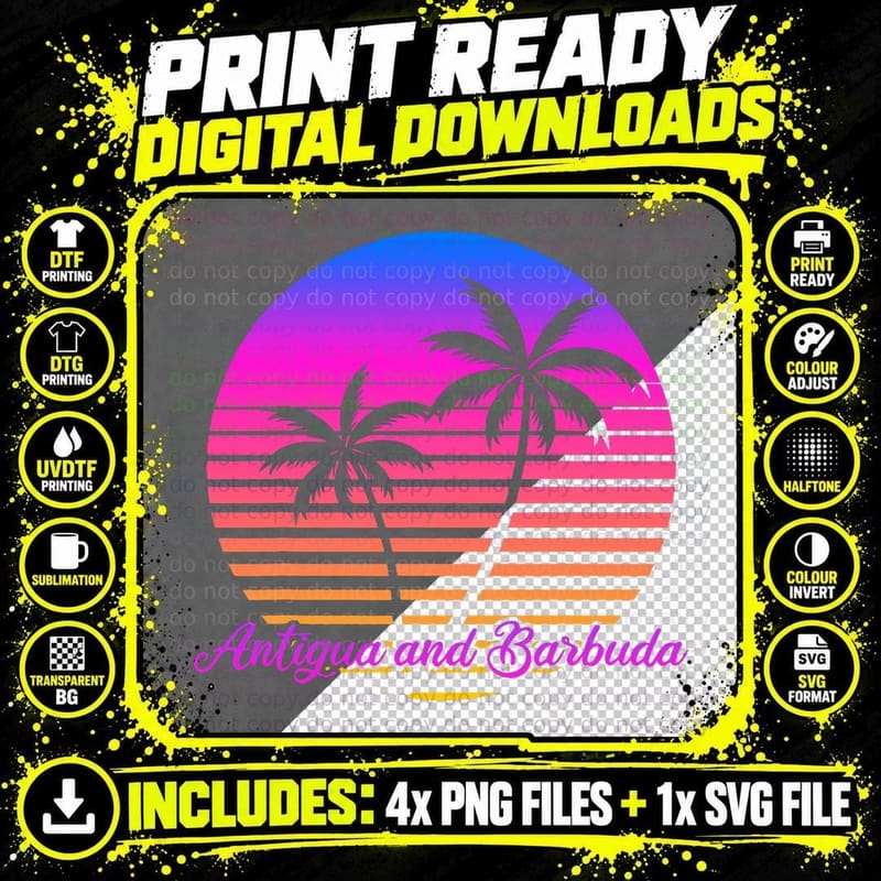 Vintage Vacation Caribbean Sea Travel Antigua and Png SVG Digital Bundle
