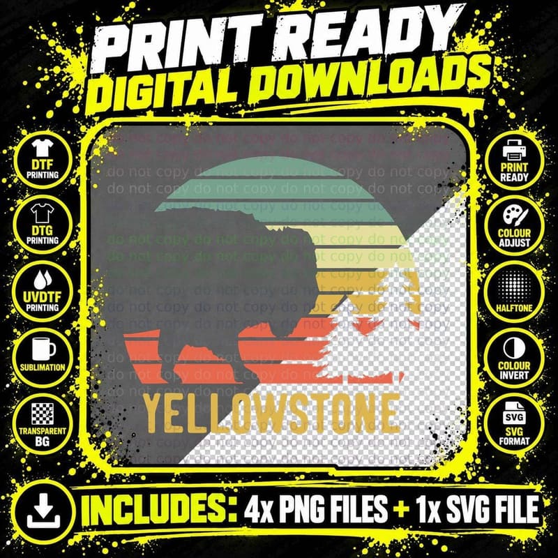 Vintage Yellowstone National Park Retro Travel Buffalo Png SVG Digital Bundle