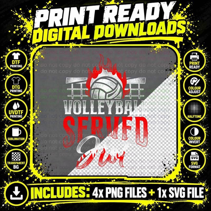 Volleyball Player Team Vintage Volleyball Served Hot Png SVG Digital Bundle