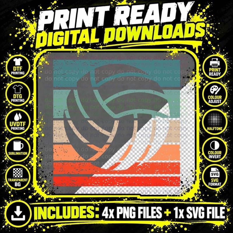 Volleyball Retro Style Vintage T-Shirt Png SVG Digital Bundle