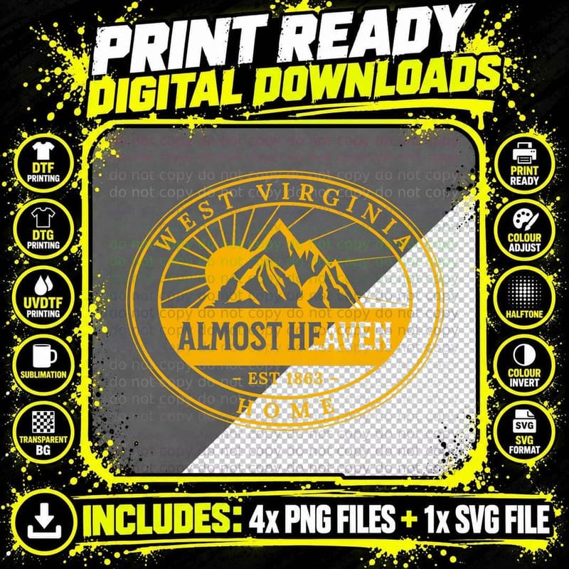 West Virginia Home 304 Almost Heaven Outdoors Vintage Png SVG Digital Bundle