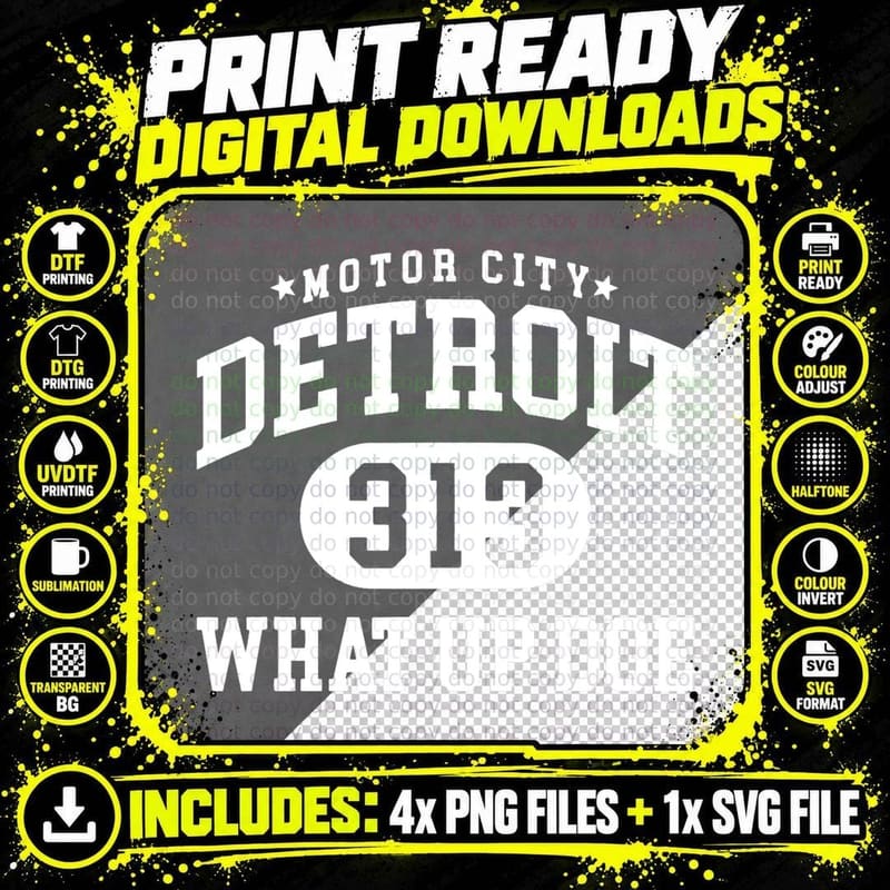 What up Doe 313 Detroit Vintage Retro Detroit Proud Png SVG Digital Bundle
