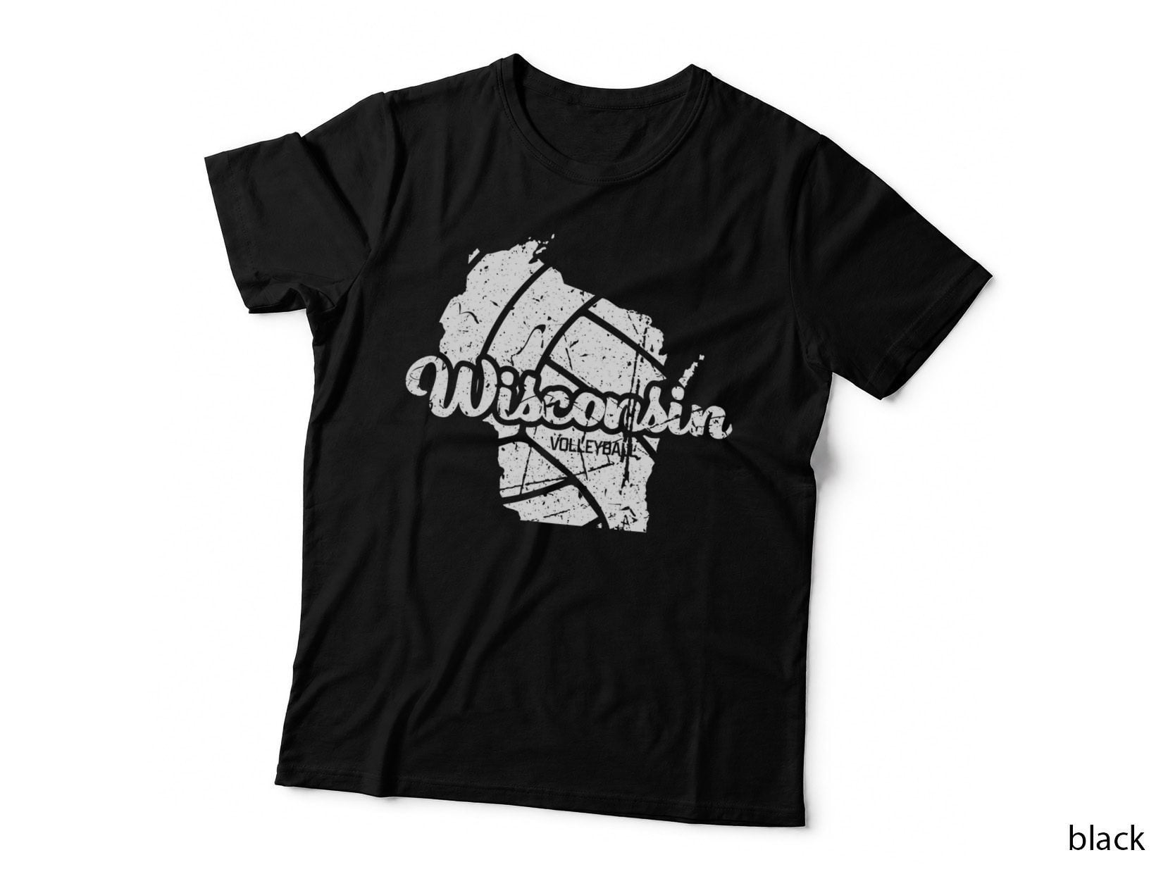 Wisconsin Volleyball Retro Script Vintage Distressed T-Shirt