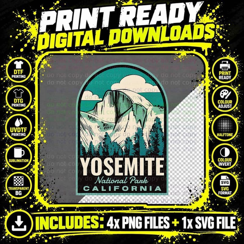 Yosemite Half Dome Vintage Travel T-Shirt Png SVG Digital Bundle