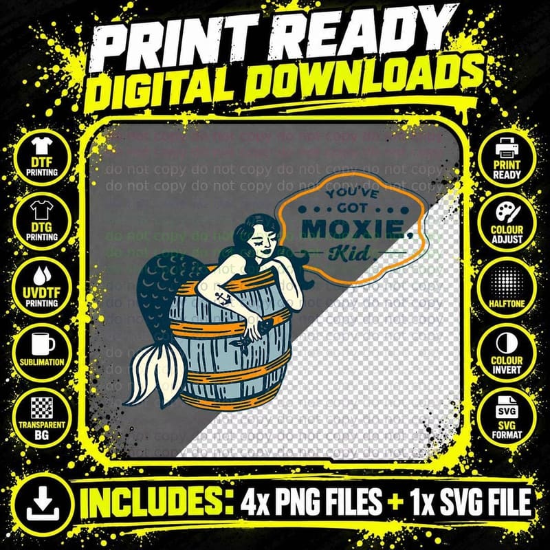 You've Got Moxie, Kid! Vintage Nautical Pinup Mermaid Png SVG Digital Bundle