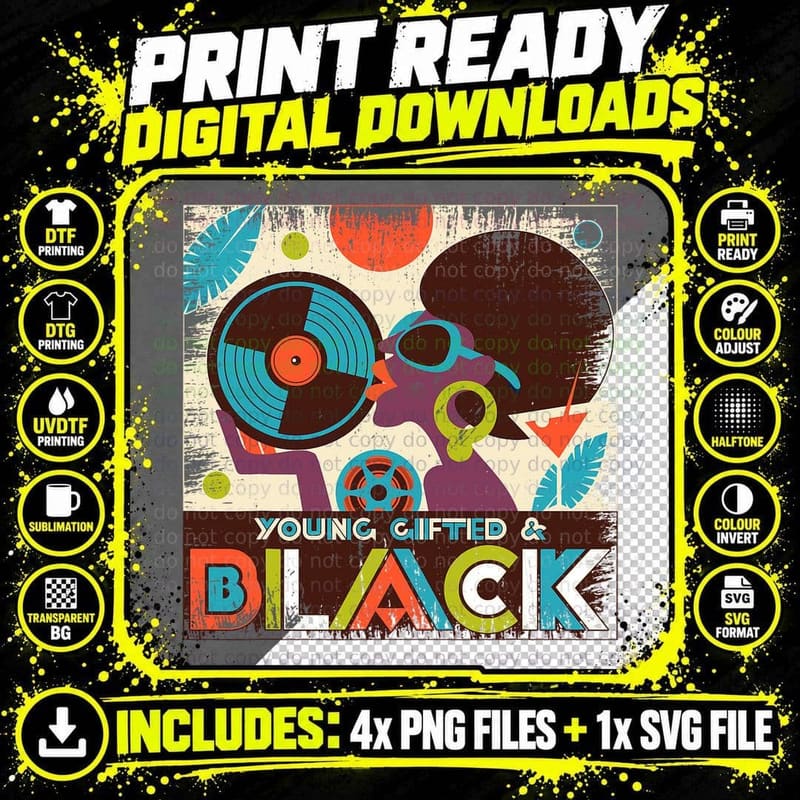 Young Gifted and Black RETRO I'm Black History T-Shirt Png SVG Digital Bundle