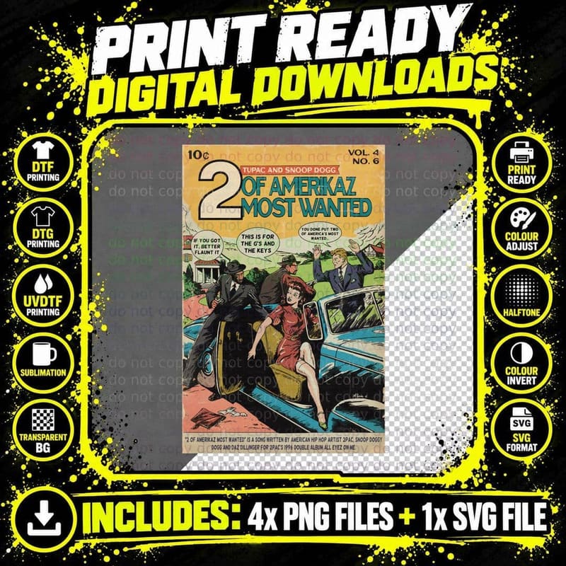 2pac & Snoop - 2 of Amerikaz Most Wanted Comic Book Png SVG Digital Bundle