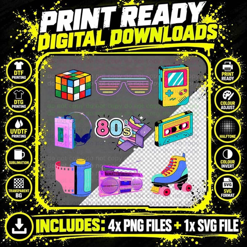 80's Retro Fashion Throwback Culture Disco Music Party Png SVG Digital Bundle