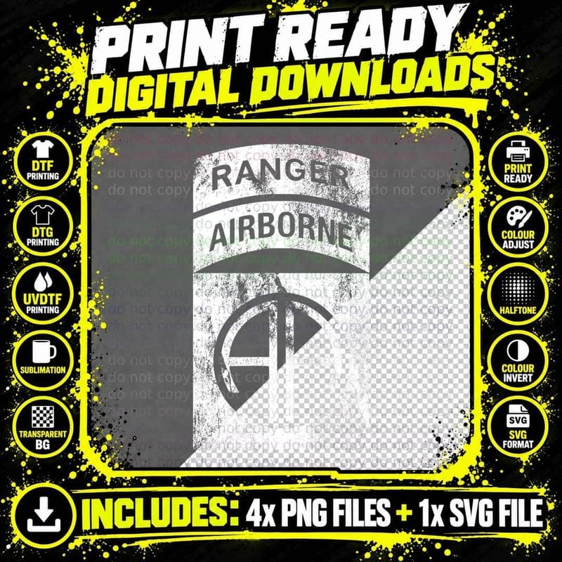 82nd Airborne Div Patch Ranger Tab Cent Dark Grey Png SVG Digital Bundle