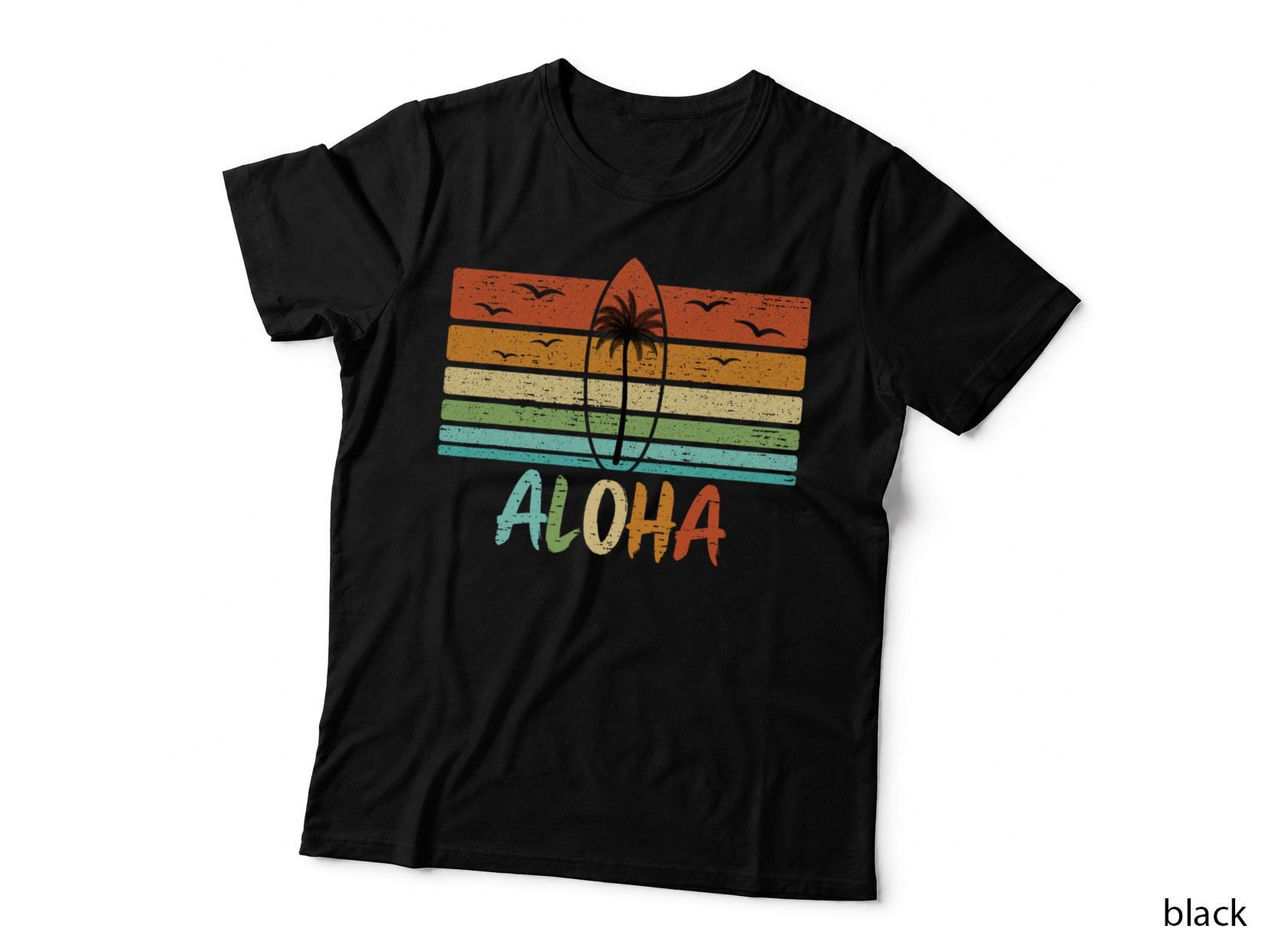 Aloha Hawaii Retro Beach Palm Tree Surfboard Vintage Surfing T-Shirt